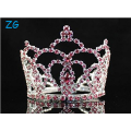 Mini corazon rosado austríaco del Rhinestone del pelo completo de la corona del pelo Tiara nupcial